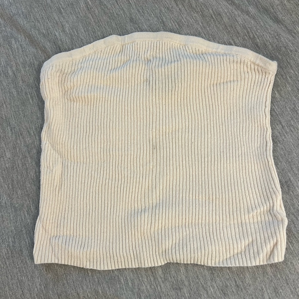 American Eagle Outfitters Cream Ribbed Crop Top